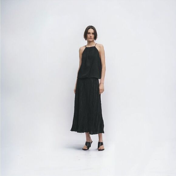 ZARA Pleated Black Midi Skirt‎ - Picture 1 of 11